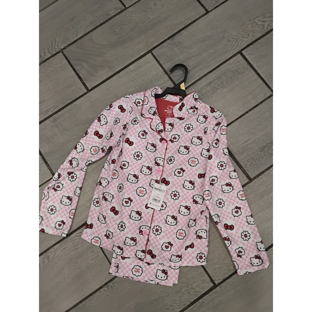 Hello Kitty Sanrio Girls‎ Pajama Set Pink Checkered 2pc Sleepwear Size 12 NEW